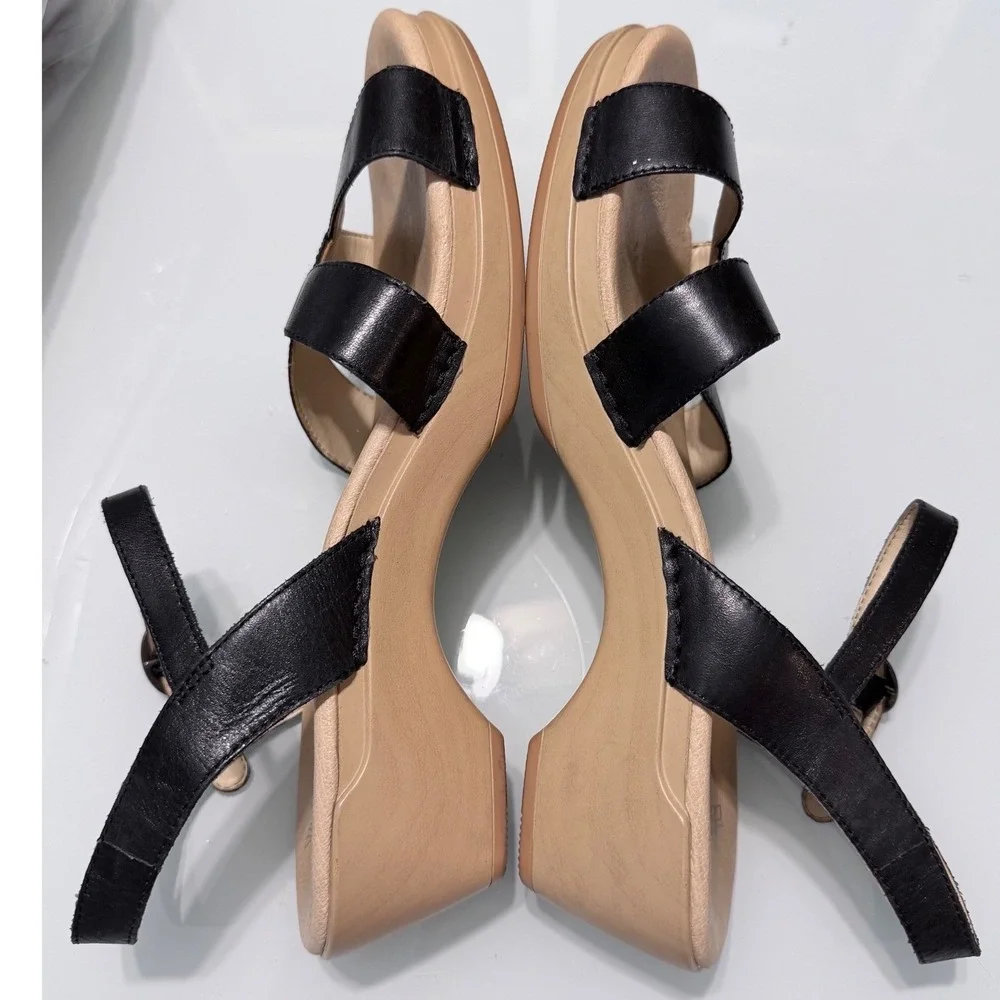 Dansko Black Leather Wedge Sandals